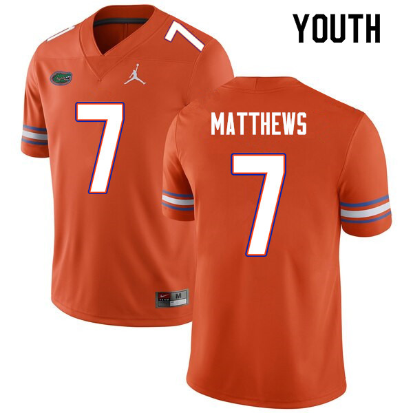 Youth #7 Luke Matthews Florida Gators College Football Jerseys Sale-Orange